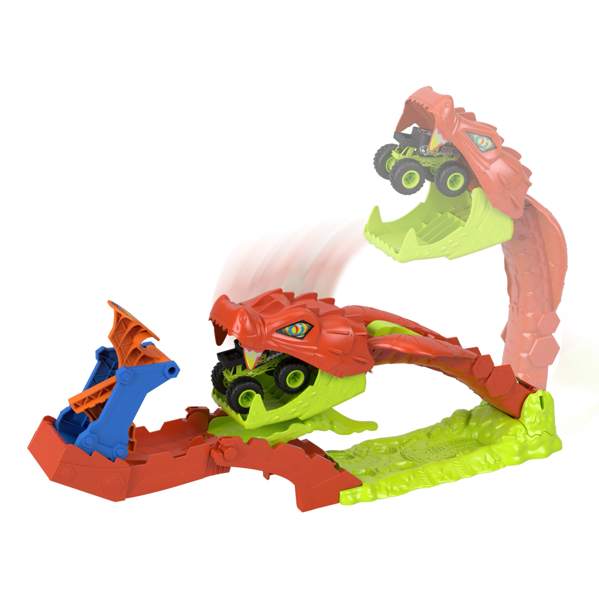 Hot wheels monster trucks – attacco del serpente - set pista con lanciatore e veicolo bone shaker 1:64 incluso - Hot Wheels