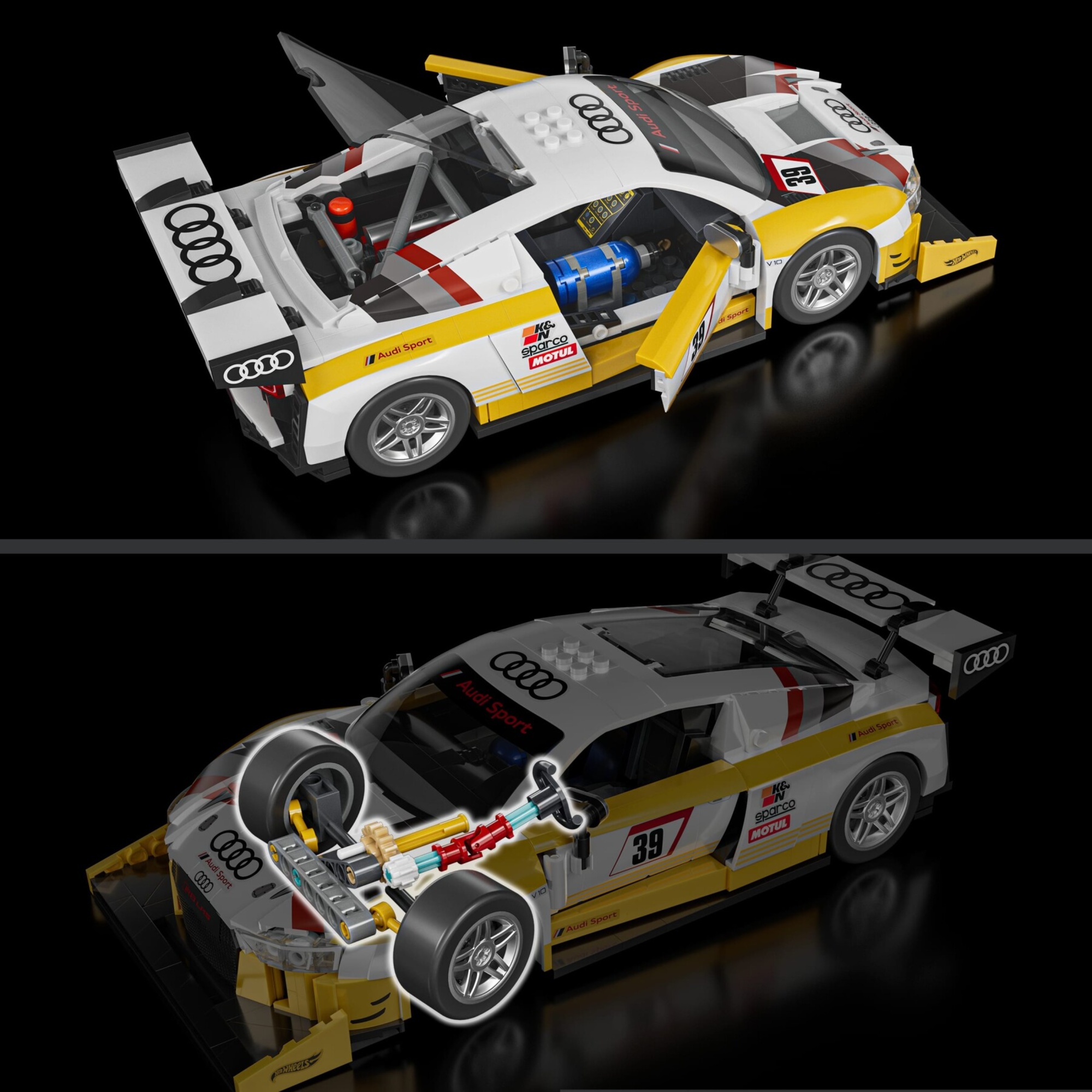 ​​mattel brick shop hot wheels - '15 audi r8 lms serie elite, set da costruire con 820 pezzi, dettagli realistici e adesivi per personalizzare l'auto - BRICK SHOP