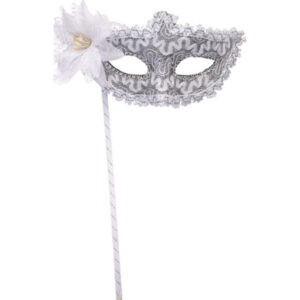 Maschera bianca in tessuto con fiore e bastoncino - CARNIVAL TOYS