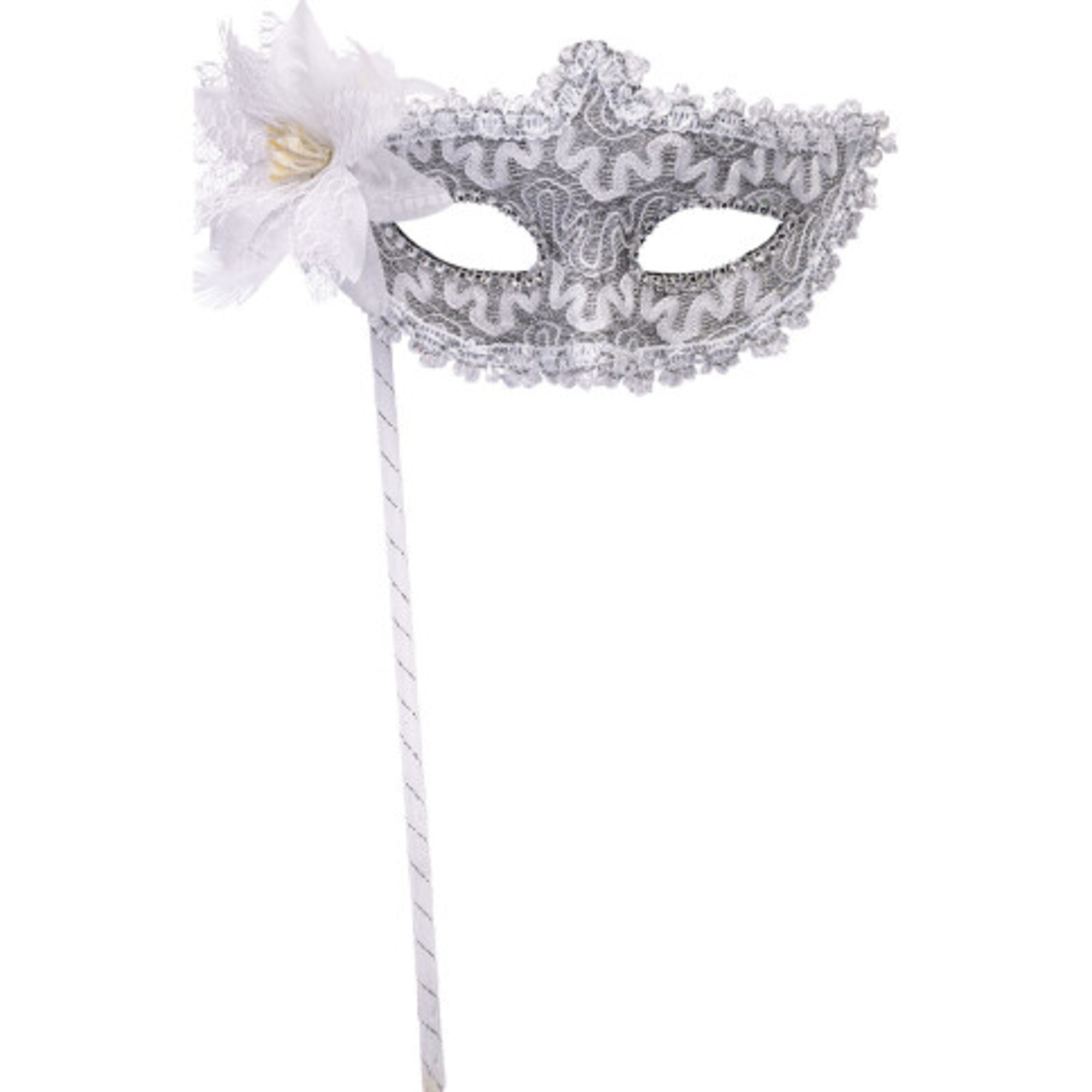 Maschera bianca in tessuto con fiore e bastoncino - CARNIVAL TOYS