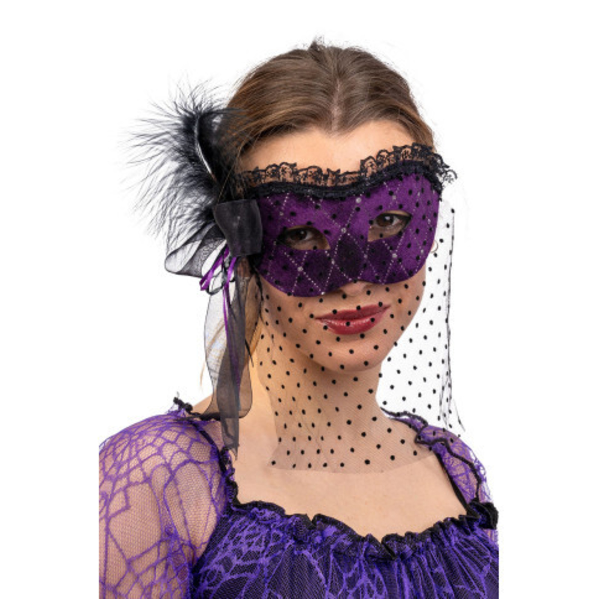 Maschera velluto viola con bautta e decorazioni - CARNIVAL TOYS