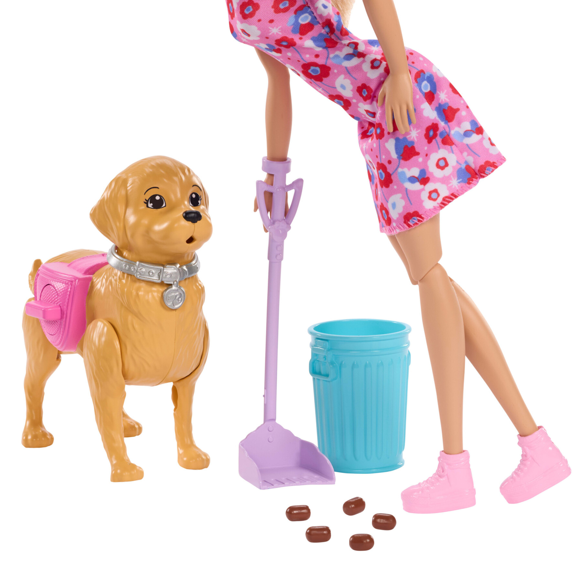 Barbie - barbie e cucciolo bisognini, set con bambola bionda barbie "malibu", cucciolo e accessori per la passeggiata inclusi - Barbie