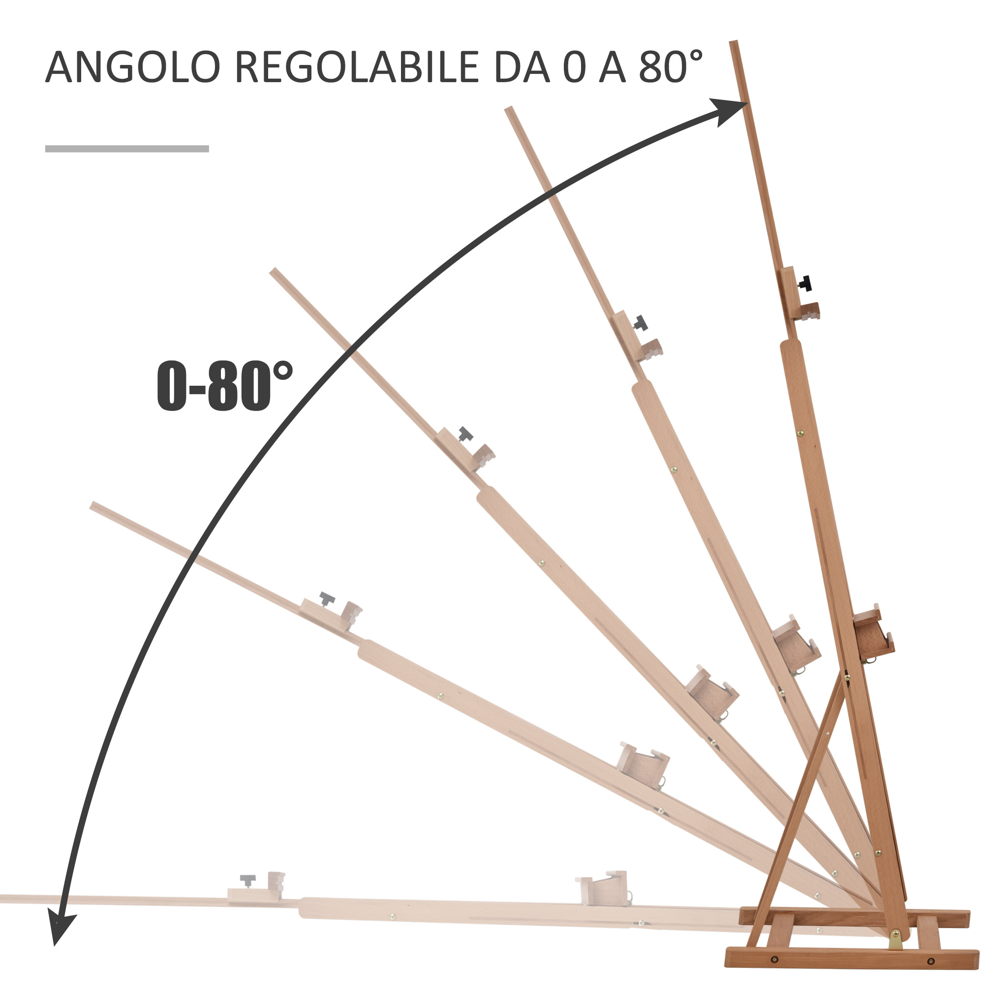 Cavalletto da pittore regolabile in legno di faggio con vano contenitore, 53x50.5x171-230cm - 