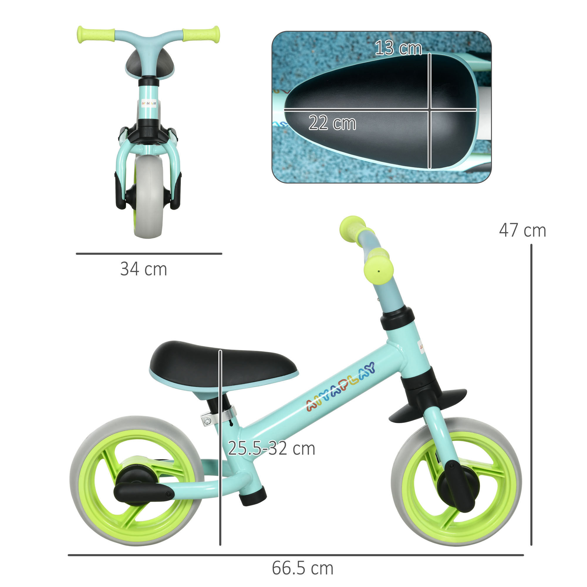 Bici senza pedali per bambini max 4 anni con sella regolabile, in acciaio, pp, pu e tpr, 66.5x34x47 cm - 