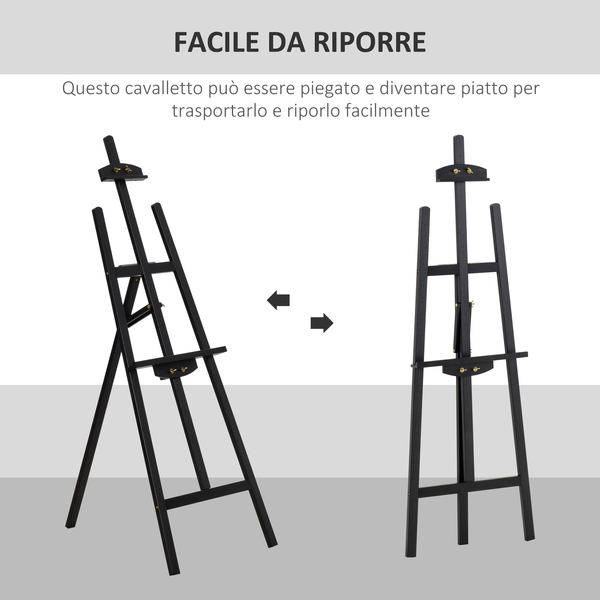 Cavalletto pittura, 135 cm cavalletto treppiede per dipingere su tela, cavalletto in legno di pino regolabile - 