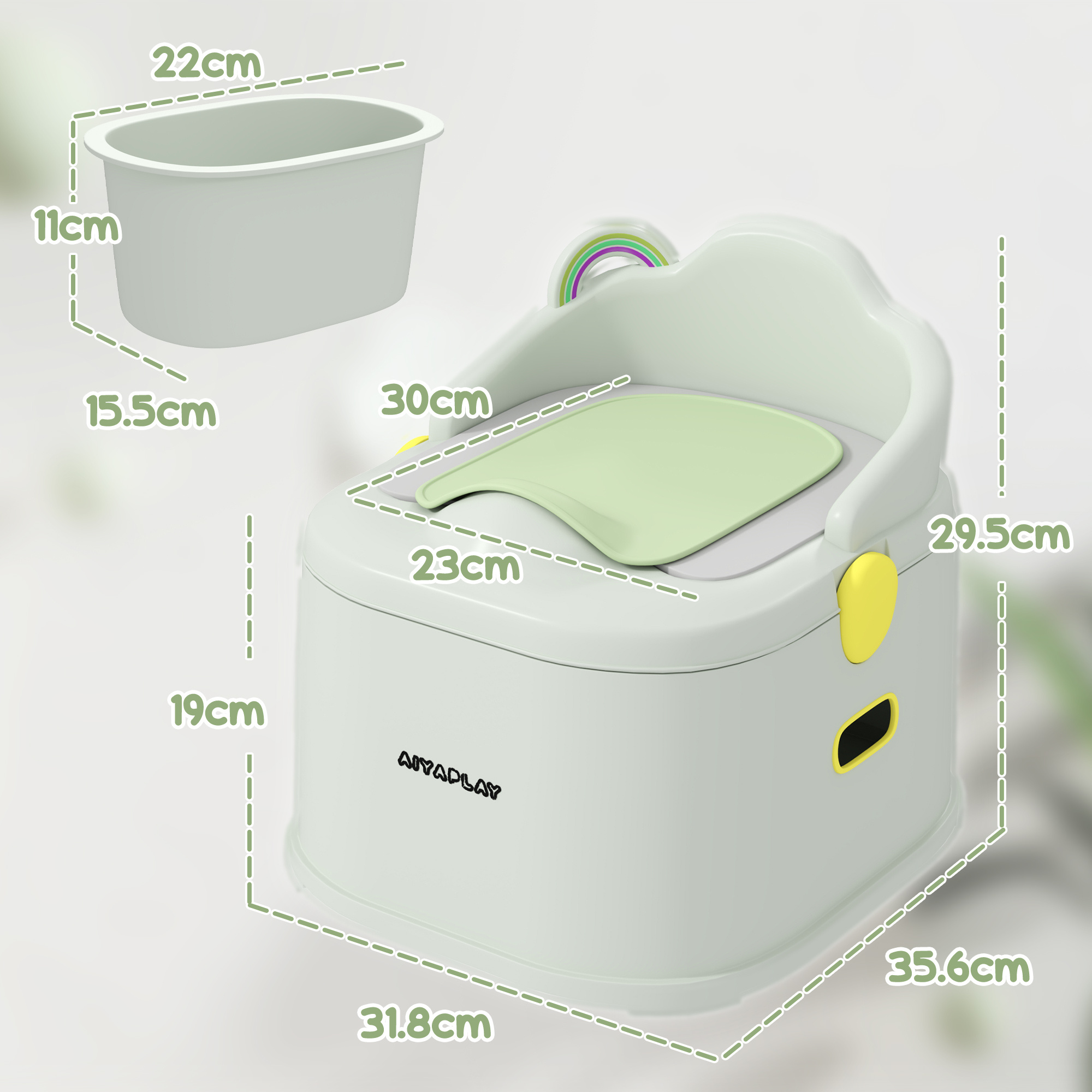 Vasino per bambini 3 in 1 con vaschetta rimovibile e imbottitura, età 6 mesi-6 anni, grigio - 