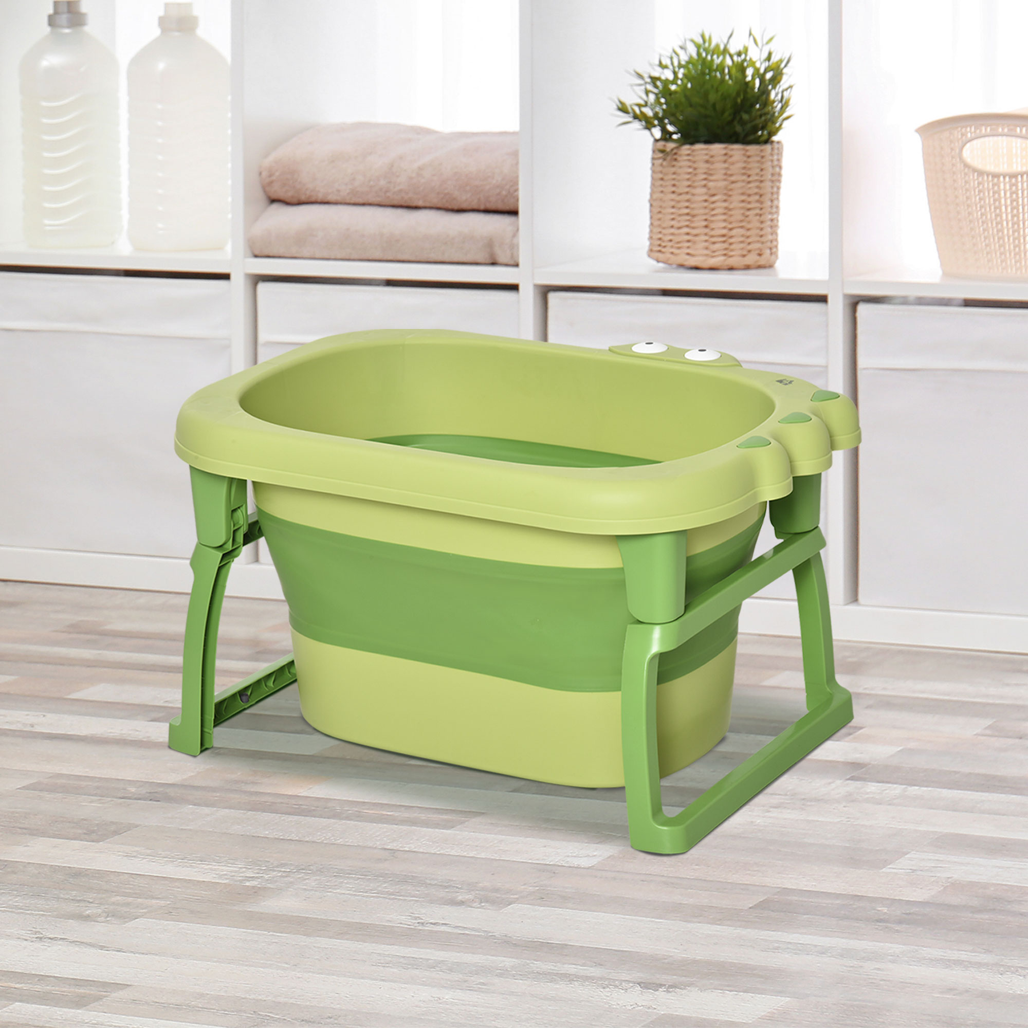 Vaschetta bagnetto pieghevole per bimbi 0-6 anni in plastica antiscivolo verde, 75.3x55.4x43cm - 