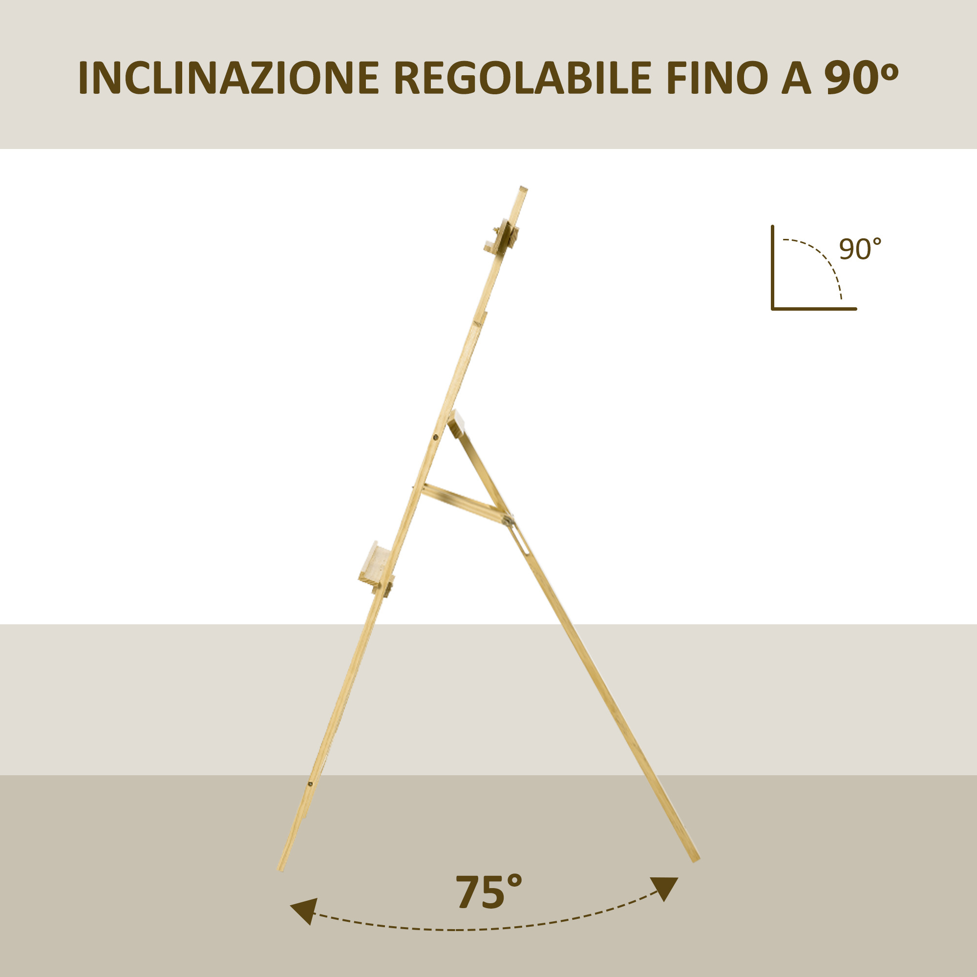 Cavalletto per pittura portatile e pieghevole, altezza e inclinazione regolabili, colore legno - 