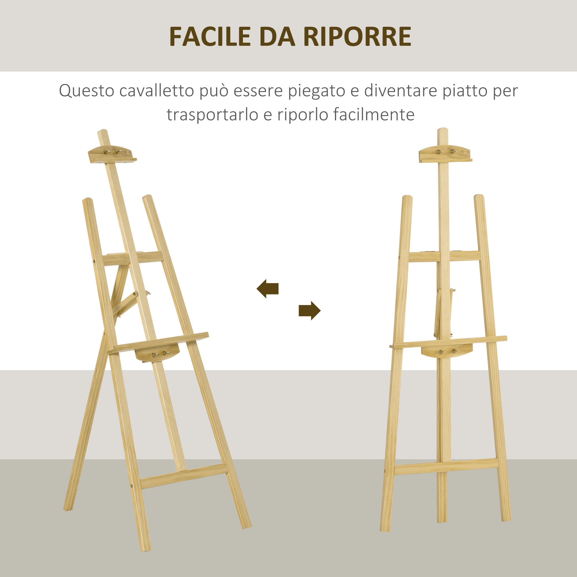 Cavalletto per pittura portatile e pieghevole, altezza e inclinazione regolabili, colore legno - 