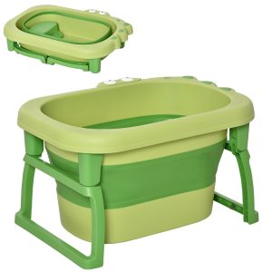 Vaschetta bagnetto pieghevole per bimbi 0-6 anni in plastica antiscivolo verde, 75.3x55.4x43cm - 