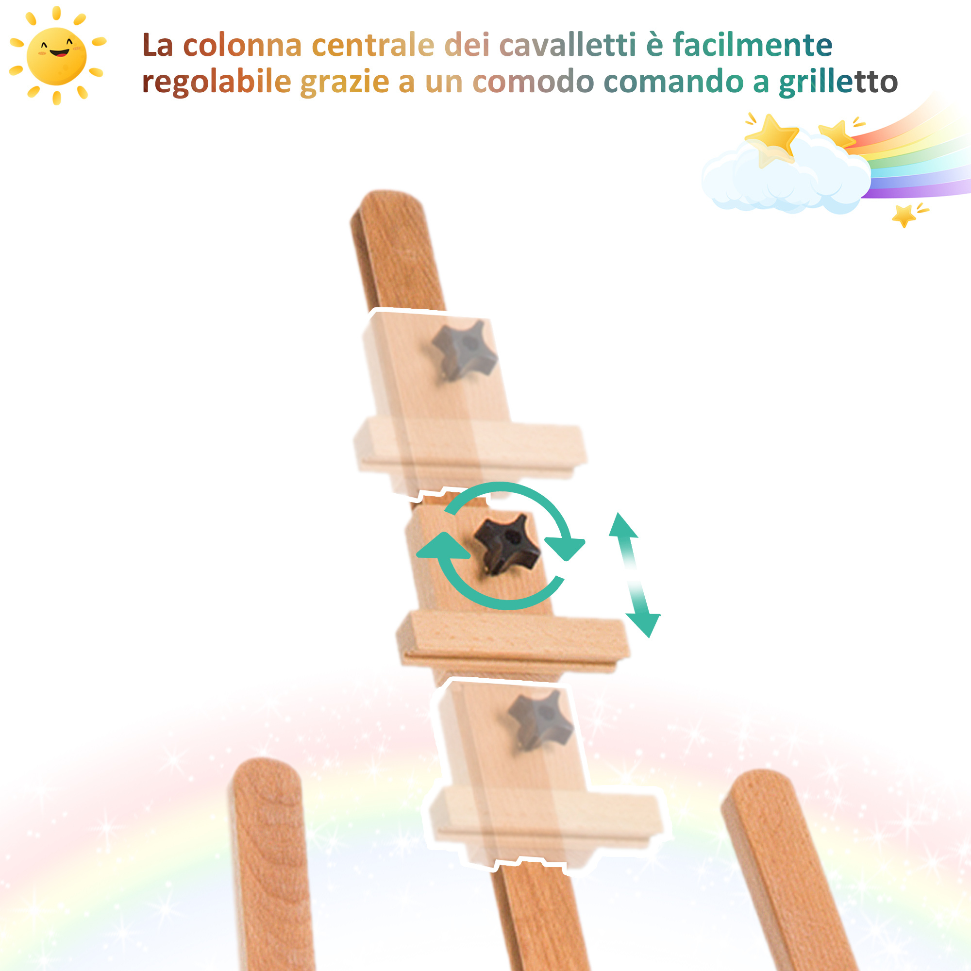 Cavalletto per pittura treppiede con supporto per tela regolabile in legno di faggio, 65x68x174-230 cm - 