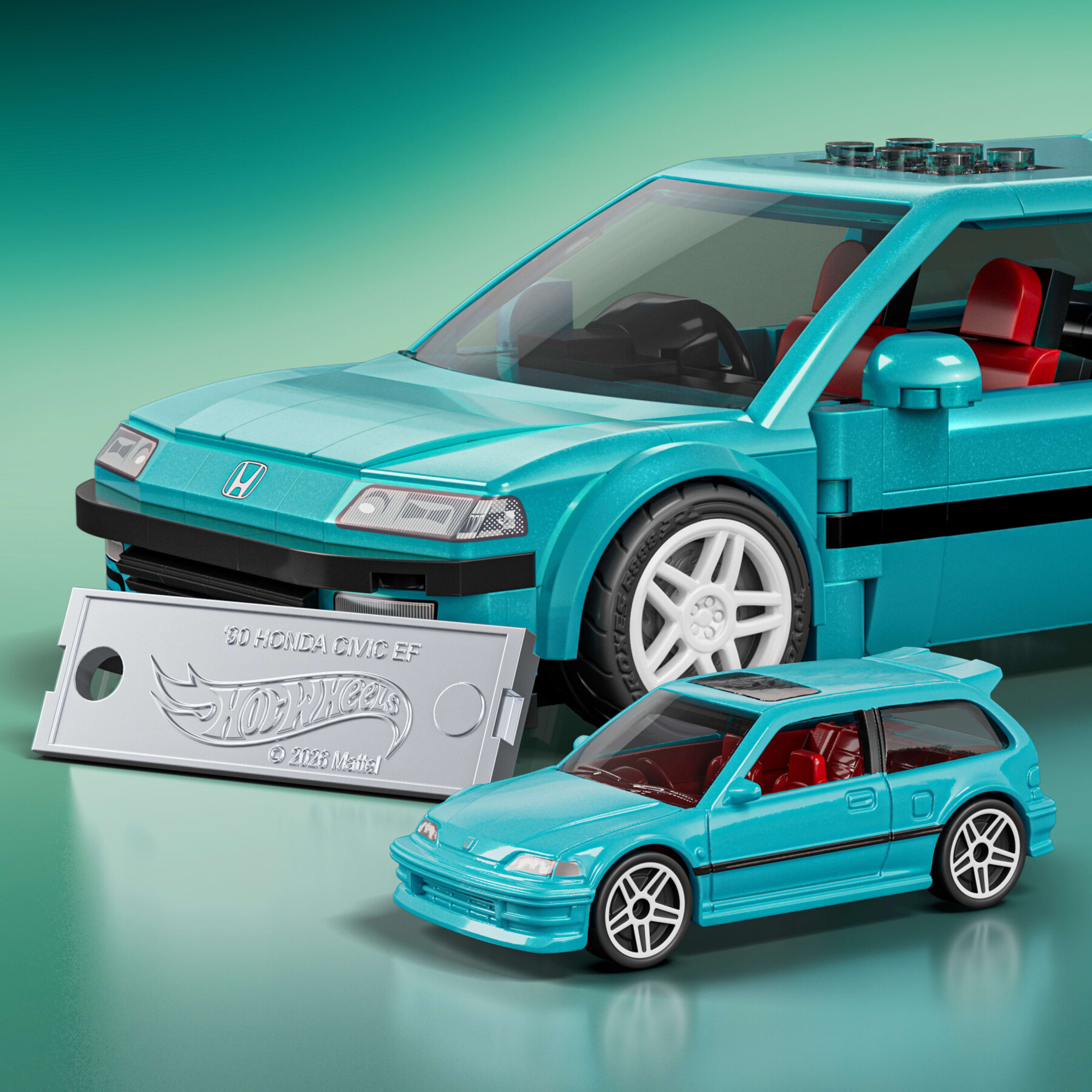 Mattel brick shop hot wheels – custom '90 honda civic ef, set costruzione 248 pezzi con adesivi e dettagli realistici - BRICK SHOP