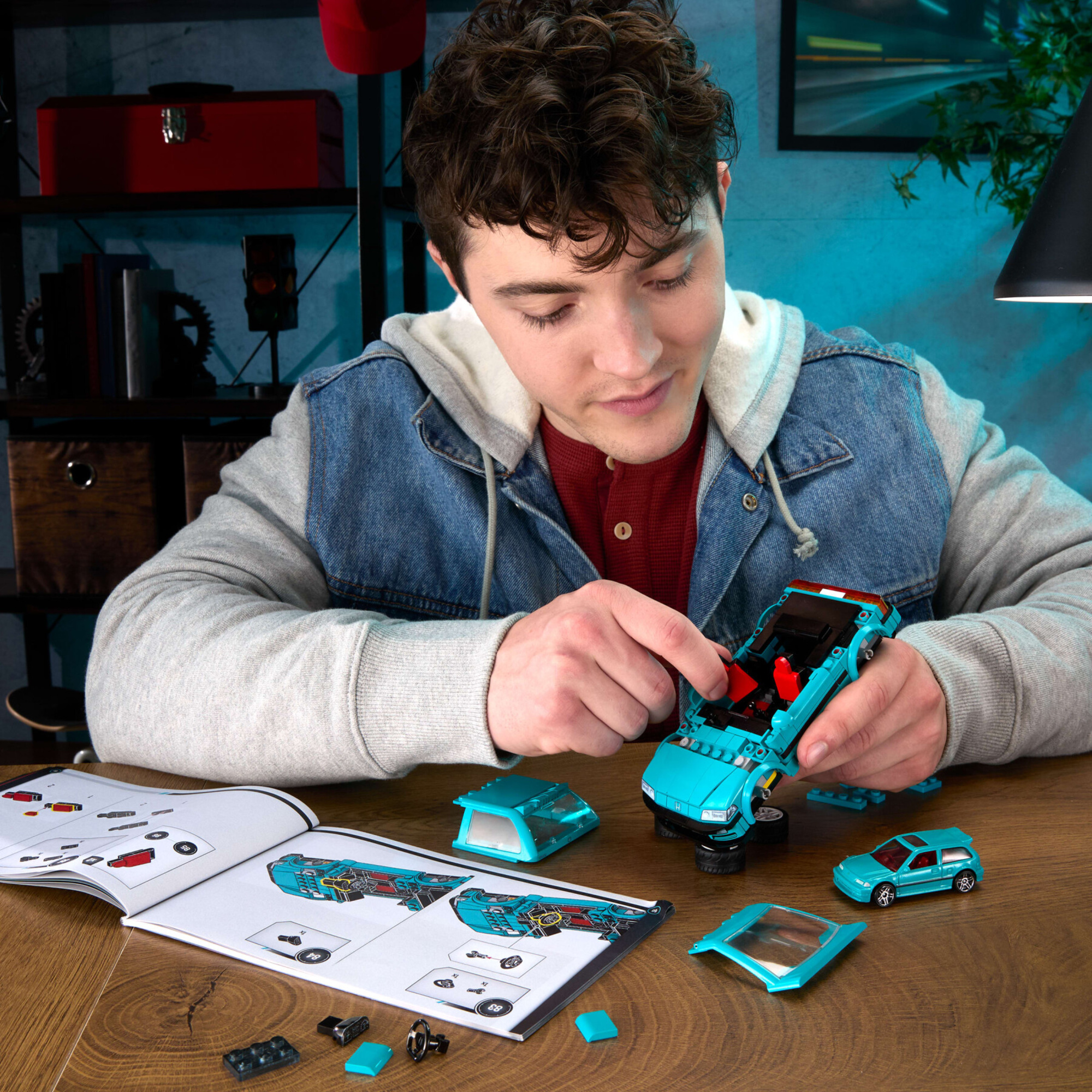 Mattel brick shop hot wheels – custom '90 honda civic ef, set costruzione 248 pezzi con adesivi e dettagli realistici - BRICK SHOP