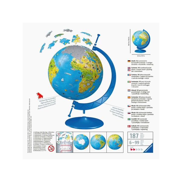 Ravensburger - 3d puzzle globo, 180 pezzi, 6+ anni - RAVENSBURGER, RAVENSBURGER 3D PUZZLE
