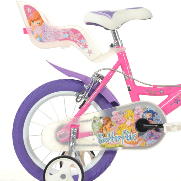 Bicicletta winx 16'' con portabambola, freno e cestino anteriore - adatta per bambini di 6-8 anni - WINX