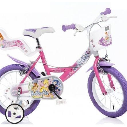 Bicicletta winx 16'' con portabambola, freno e cestino anteriore - adatta per bambini di 6-8 anni - WINX