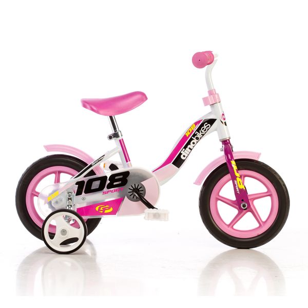 Bicicletta da 10 pollici senza freno per bambini - telaio in acciaio, ruote in lega, sella regolabile e stabilizzatori di sicurezza - adatta dai 2 ai 3 anni - DINO BIKES