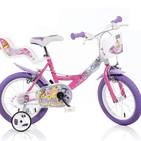 Bicicletta winx 14'' con portabambola, freno e cestino anteriore - adatta per  bambini dai 5-7 anni - WINX