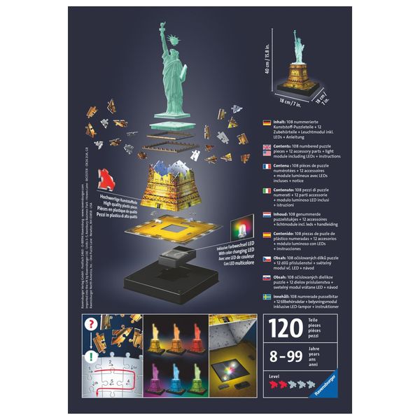 Ravensburger - 3d puzzle statua della liberta' night edition, londra, 216 pezzi, 10+ anni - RAVENSBURGER, RAVENSBURGER 3D PUZZLE