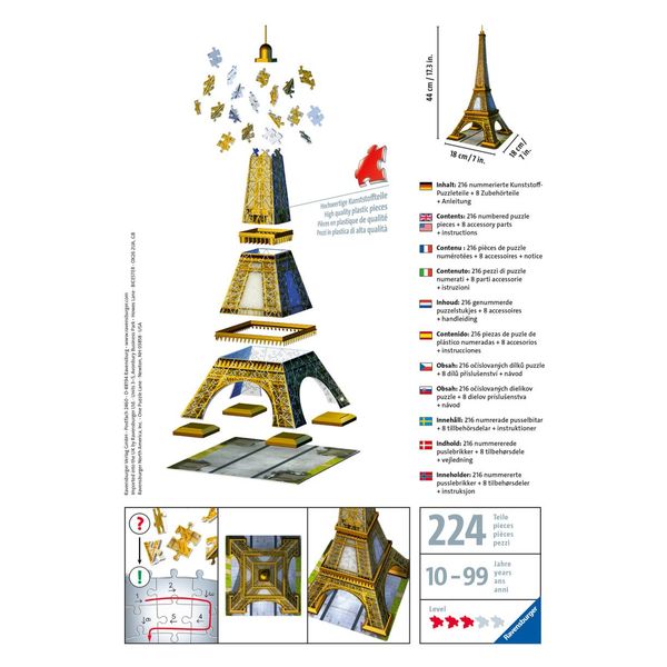 Ravensburger - 3d puzzle tour eiffel, parigi, 216 pezzi, 10+ anni - RAVENSBURGER, RAVENSBURGER 3D PUZZLE
