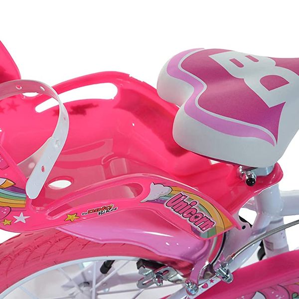 Bici bambina unicorn 14" - colori arcobaleno, telaio in acciaio, freni anteriori e posteriori, cestino, portabambola per bambine dai 5 ai 7 anni - 