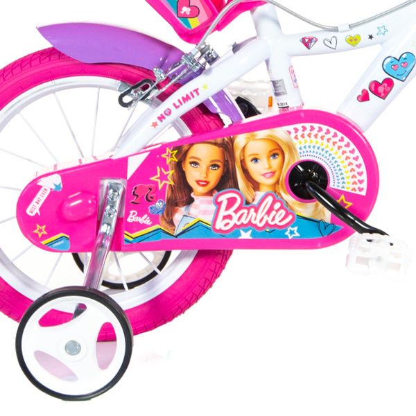 Bicicletta barbie 14". disco ruota, stabilizzatori, porta bambola e cestino anteriore - adatta dai 5 ai 7 anni - Barbie