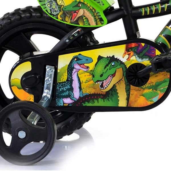 Bicicletta 14 pollici bicicletta dinosauro per bambini con stabilizzatori, mascherina frontale - adatta dai 5 ai 7 anni - 