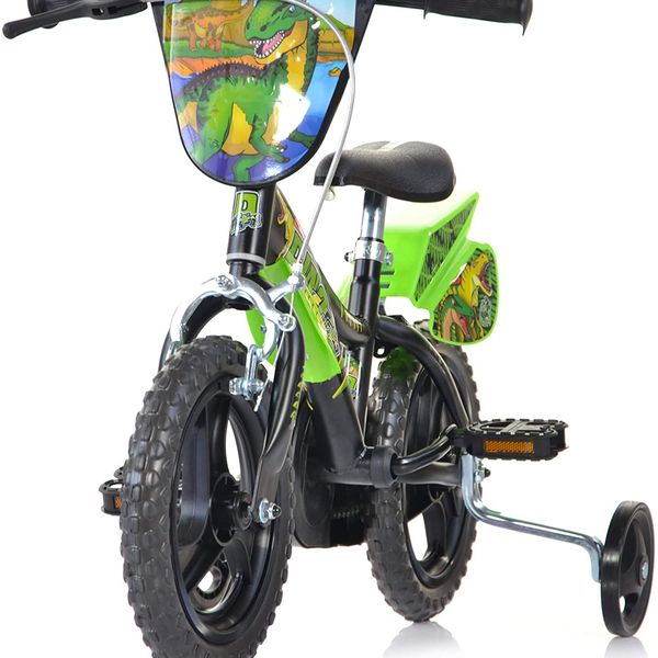 Bicicletta 14 pollici bicicletta dinosauro per bambini con stabilizzatori, mascherina frontale - adatta dai 5 ai 7 anni - 