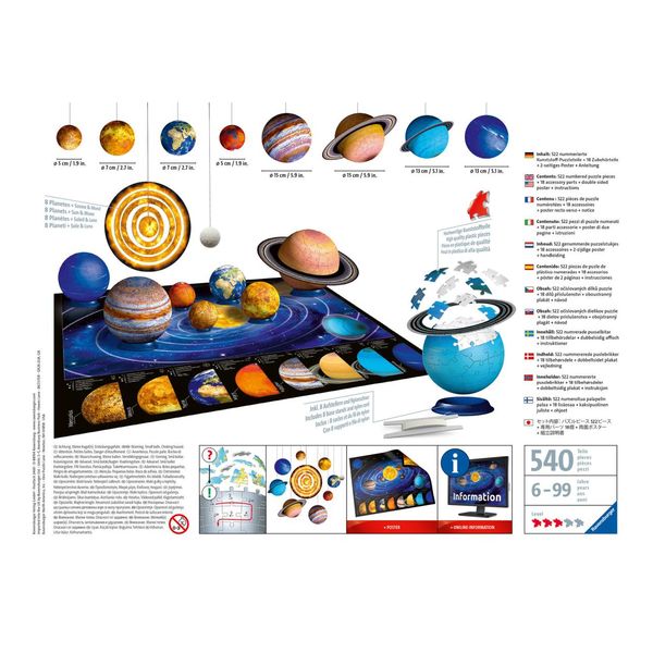 Ravensburger - 3d puzzle il sistema planetario, 540 pezzi, 6+ anni - RAVENSBURGER, RAVENSBURGER 3D PUZZLE