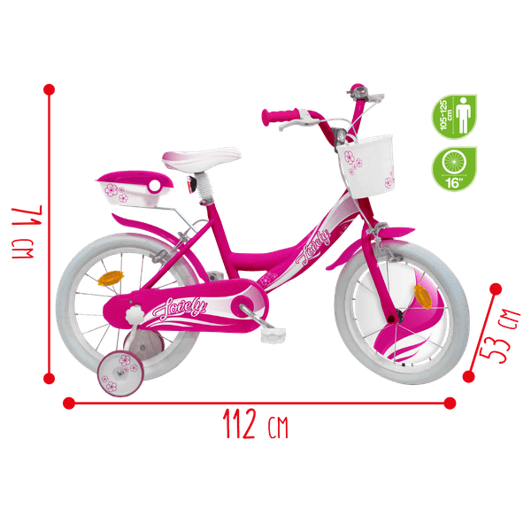 Bicicletta 16" - fucsia - 2 freni caliper - bauletto, cestello e disco colorato nella ruota anteriore inclusi - adatta per  bambini dai 8-12 anni - SUN&SPORT