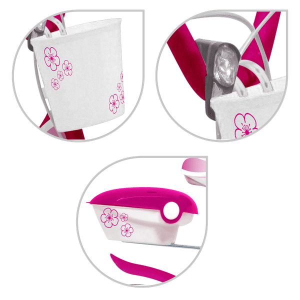 Bicicletta 16" - fucsia - 2 freni caliper - bauletto, cestello e disco colorato nella ruota anteriore inclusi - adatta per  bambini dai 8-12 anni - SUN&SPORT