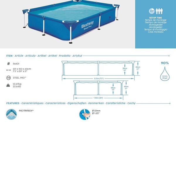 Bestway piscina steel pro frame rettangolare 221x150x43 cm - Bestway