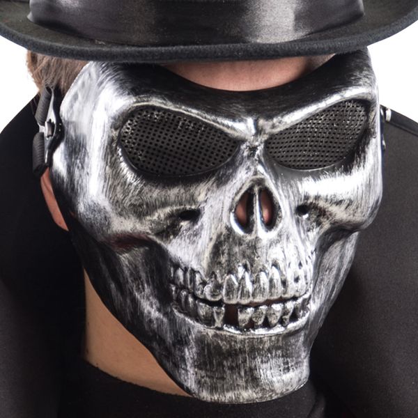 Maschera teschio grigio in plastica rigida con cavità per halloween e feste a tema - spaventosa e realistica - CARNIVAL TOYS