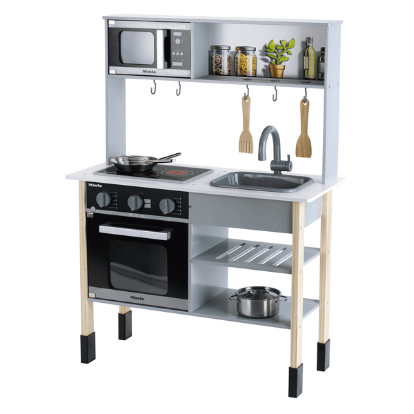 Cucina miele in legno con luci e suoni – fornello, microonde, lavello estraibile e accessori inclusi – 70x30x91 cm - MIELE