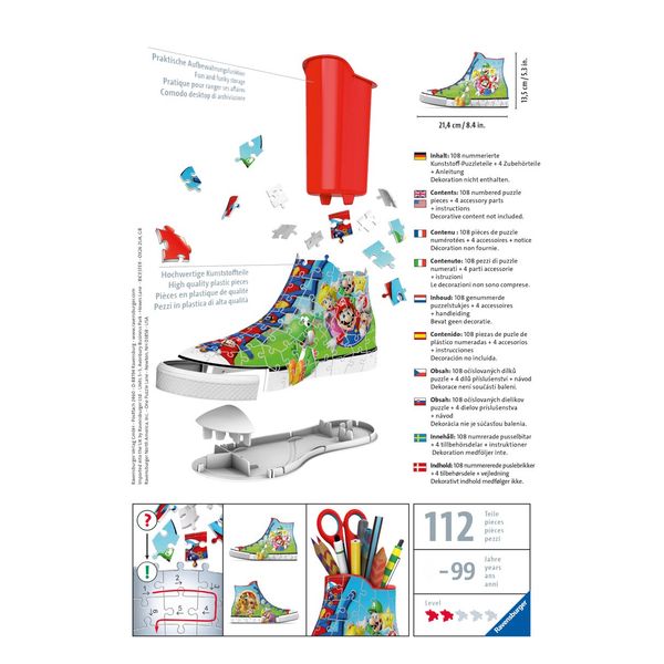 Ravensburger - 3d puzzle portapenne sneaker super mario edition, 108 pezzi, 8+ anni - RAVENSBURGER, RAVENSBURGER 3D PUZZLE, Super Mario