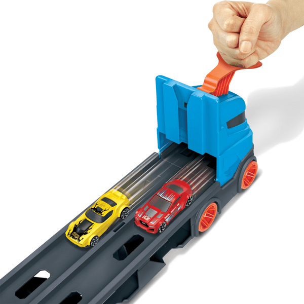 Hot wheels 2in1 camion trasportatore e pista con 3 macchinine, 4+anni - Hot Wheels