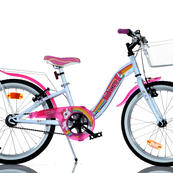 Bici bambina unicorn 20" - colori arcobaleno, telaio in acciaio, freni anteriori e posteriori, cestino, catarifrangenti e parafanghi per bambine dai 7 a 11 anni - 