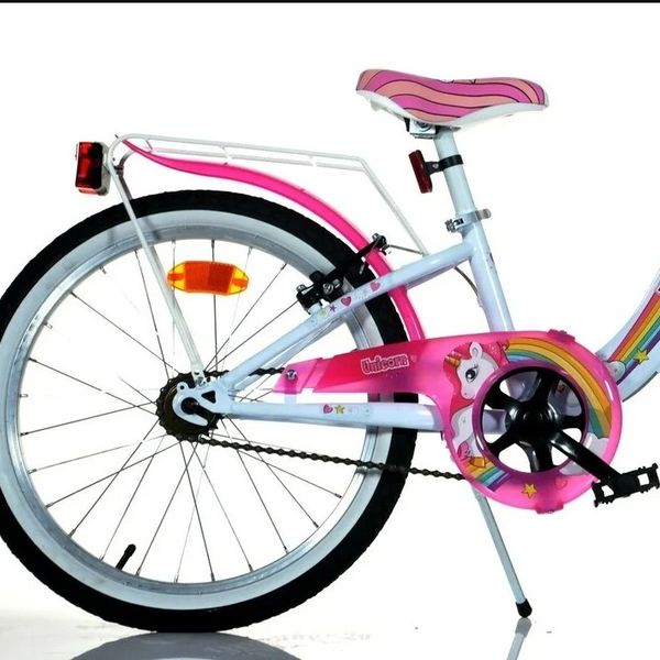Bici bambina unicorn 20" - colori arcobaleno, telaio in acciaio, freni anteriori e posteriori, cestino, catarifrangenti e parafanghi per bambine dai 7 a 11 anni - 