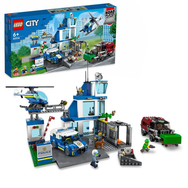 Lego city police stazione di polizia, con camion della spazzatura ed elicottero giocattolo, per bambini di 6+ anni, 60316 - LEGO CITY, Lego