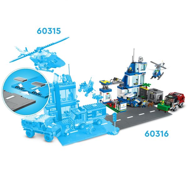 Lego city police stazione di polizia, con camion della spazzatura ed elicottero giocattolo, per bambini di 6+ anni, 60316 - LEGO CITY, LEGO
