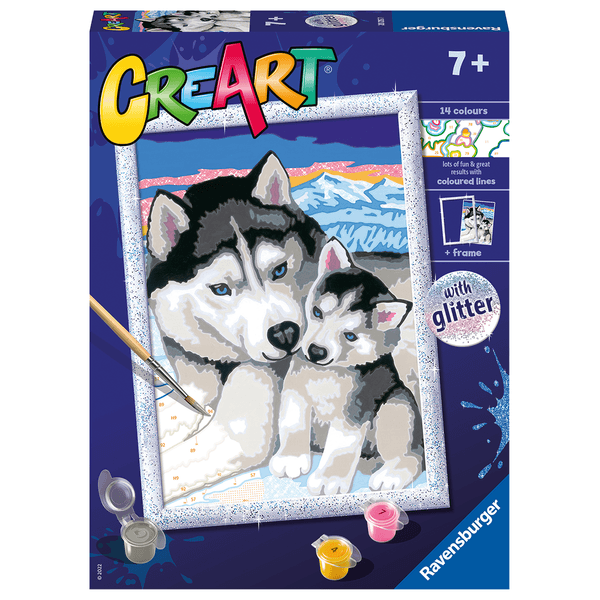 Ravensburger creart per bambini, kit per dipingere con i numeri, 7+, serie d, husky - CREART, RAVENSBURGER