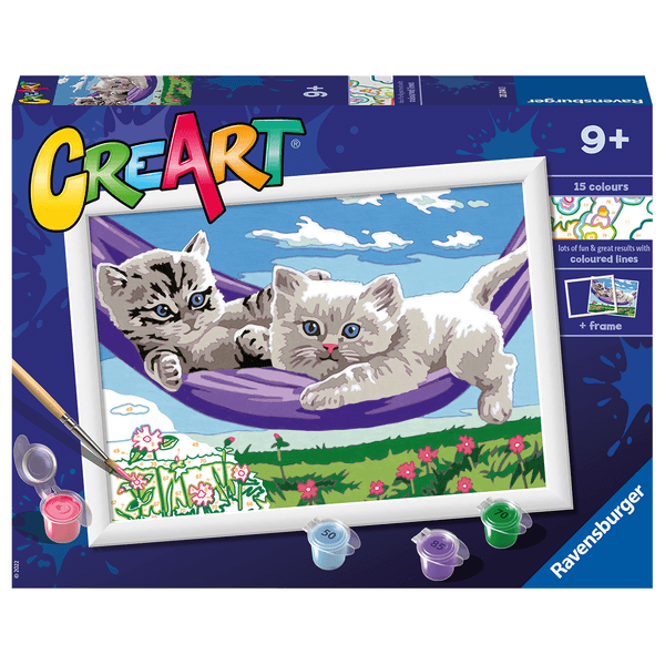 Ravensburger creart per bambini, kit per dipingere con i numeri, 9+, serie d, gattini sull'amaca - CREART, RAVENSBURGER