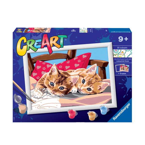 Ravensburger creart per bambini, kit per dipingere con i numeri, 9+, serie d, gattini sul cuscino - CREART, RAVENSBURGER
