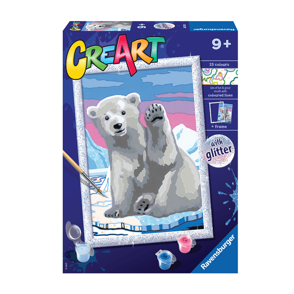Ravensburger creart per bambini, kit per dipingere con i numeri, 9+, serie d, ciao ciao orso polare - CREART