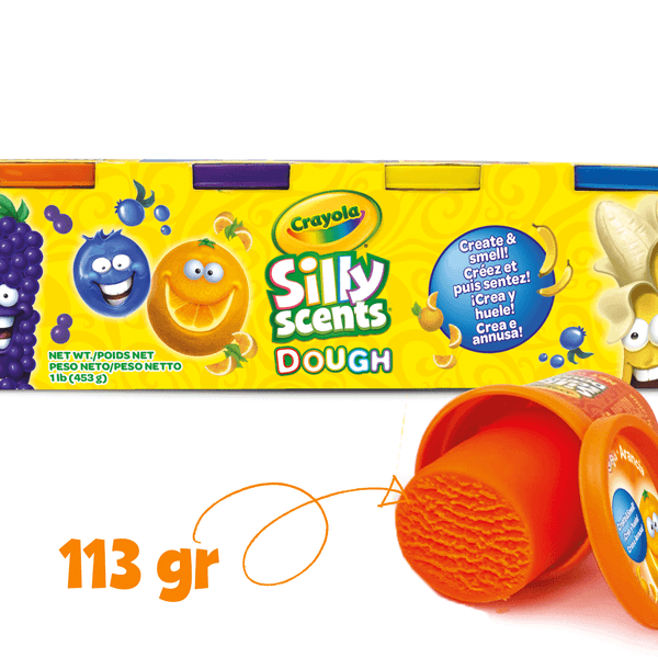 Silly scents dough
4 barattolini pasta da modellare profumata 113gr - CRAYOLA