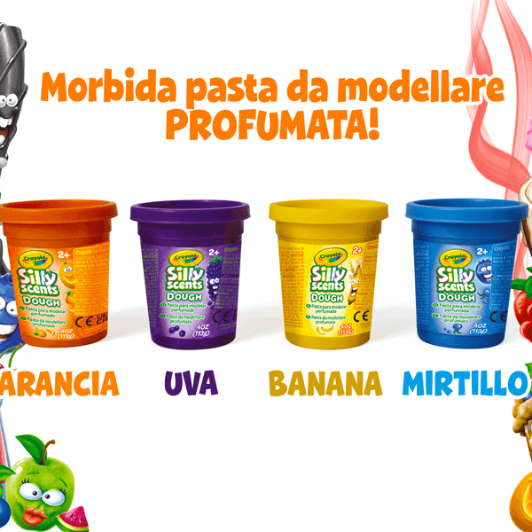 Silly scents dough
4 barattolini pasta da modellare profumata 113gr - CRAYOLA