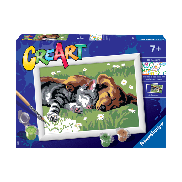 Ravensburger creart per bambini, kit per dipingere con i numeri, 7+, serie e, cane e gatto dolce sonno - CREART, RAVENSBURGER