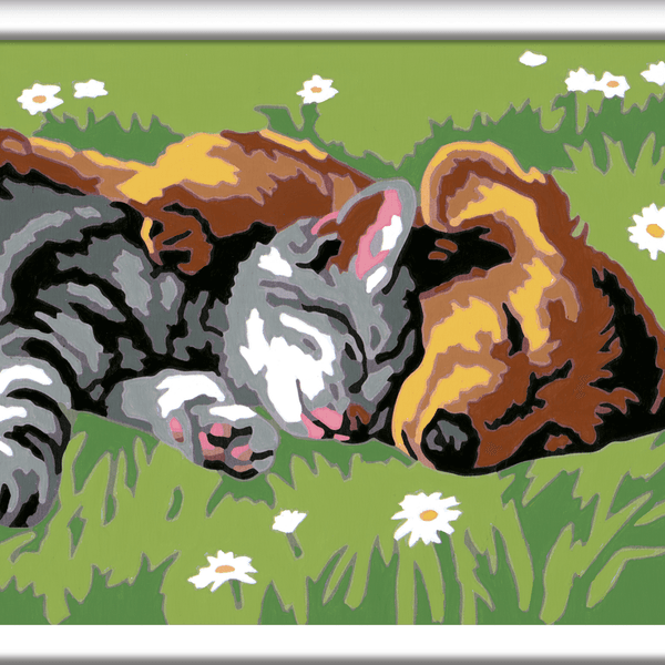 Ravensburger creart per bambini, kit per dipingere con i numeri, 7+, serie e, cane e gatto dolce sonno - CREART, RAVENSBURGER