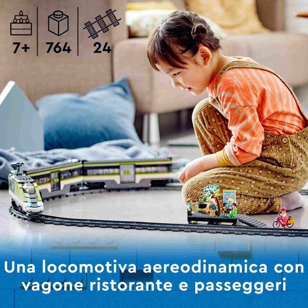 Lego city 60337 treno passeggeri espresso, con locomotiva giocattolo telecomandata con luci e binari, giochi per bambini - LEGO CITY, LEGO