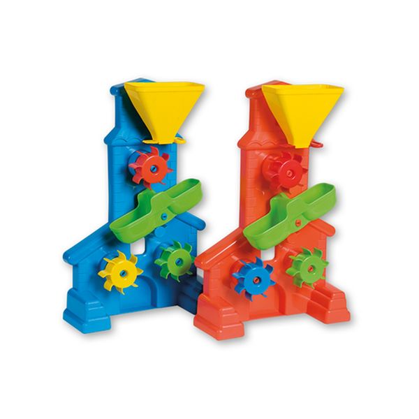 Gioco spiaggia mulino alto 42 cm con tre pale contenitore sabbia basculante e tramoggina - 